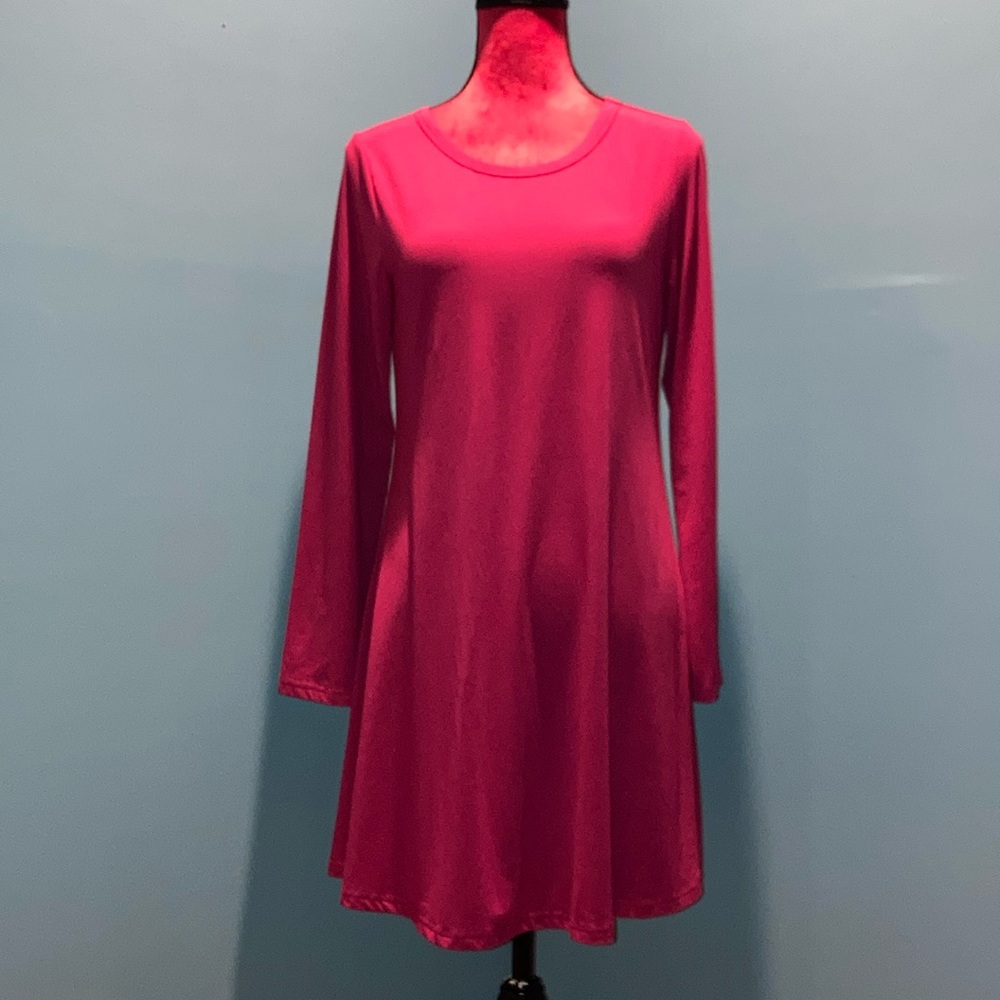 Popyoung Burgandy Long Sleeve Swing Dress Size Medium